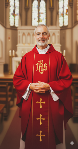 Ornat haftowany czerwony IHS krzyż