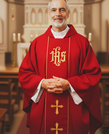 Ornat haftowany czerwony IHS krzyż