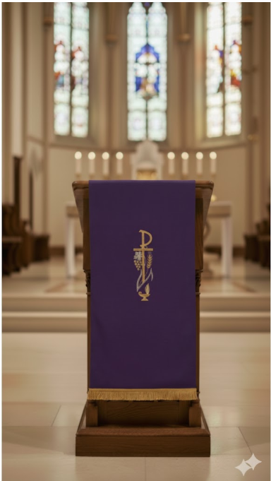 Nakrycie na Ambonę Lektorium Fioletowe z Haftem PX Nakrycie na Ambonę Lektorium Fioletowe z Haftem PX