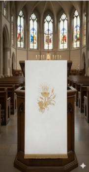 Nakrycie na Ambonę Lektorium Białe z Haftem IHS Komunia