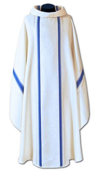 Ornat Ecru Maryjny z Niebieskimi Pasami