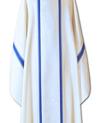 Ornat Ecru Maryjny z Niebieskimi Pasami