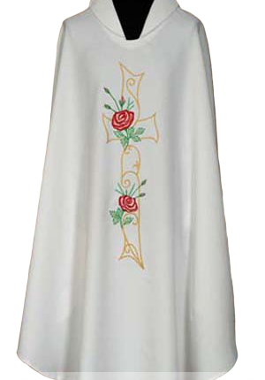 Ornat haftowany biały krzyż róża