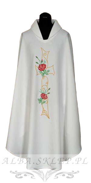 Ornat haftowany biały krzyż róża