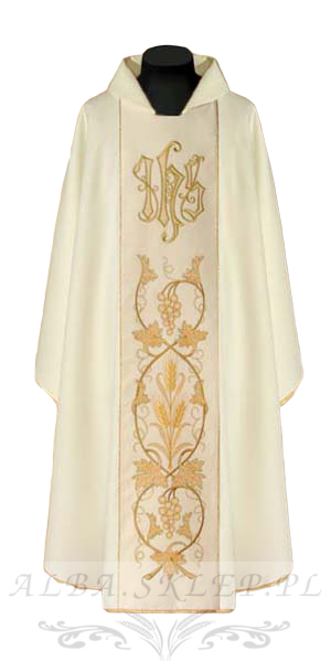 Ornat haftowany ecru IHS winogron