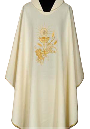 Ornat haftowany ecru kielich IHS