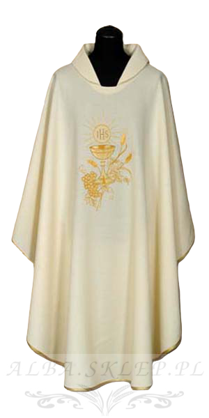 Ornat haftowany ecru kielich IHS
