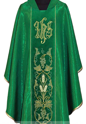Ornat haftowany zielony IHS