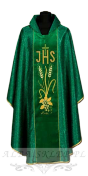 Ornat haftowany zielony IHS adamaszek