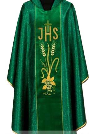 Ornat haftowany zielony IHS adamaszek