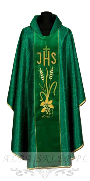 Ornat haftowany zielony IHS adamaszek