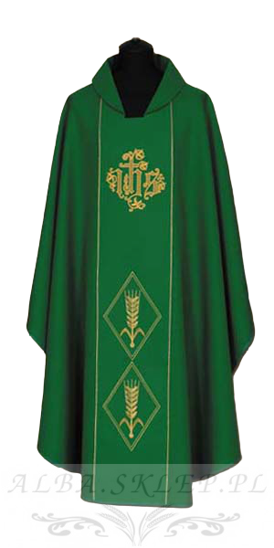 ornat haftowany zielony IHS kłos