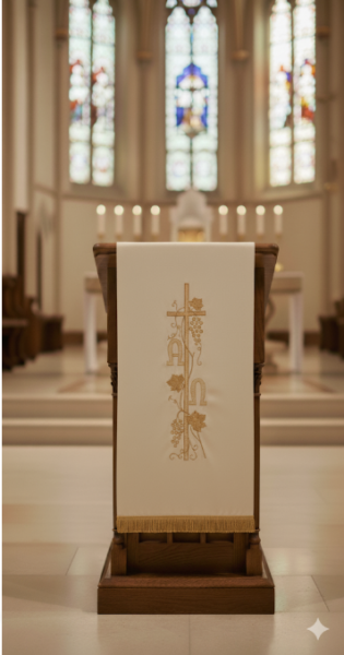 Kremowe Nakrycie na Ambonkę Lektorium Alfa Omega