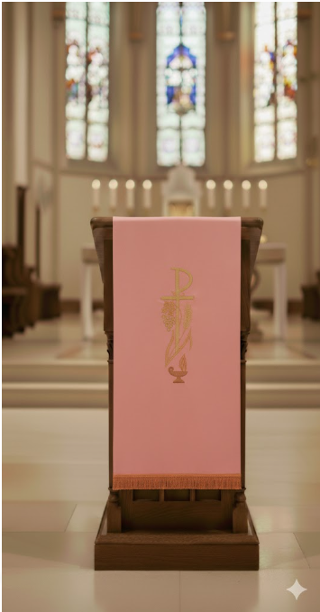 Różowe Nakrycie na Ambonę Lektorium z Haftem Różowe Nakrycie na Ambonę Lektorium z Haftem