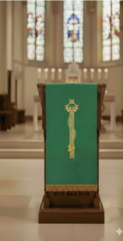 Zielone Nakrycie na Ambonę z Haftem Alfa i Omega