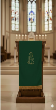 Zielone Nakrycie na Ambonę Lektorium z Haftem IHS