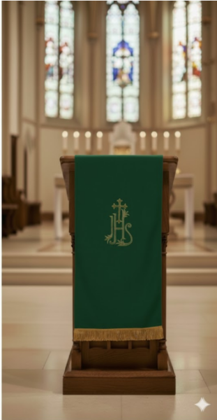 Zielone Nakrycie na Ambonę Lektorium z Haftem IHS