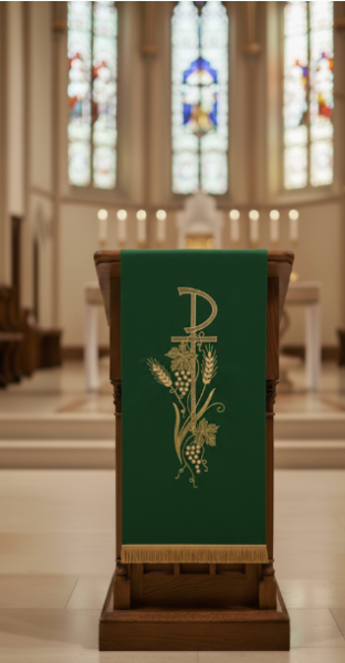 Eleganckie Zielone Nakrycie na Ambonę z Haftem PX