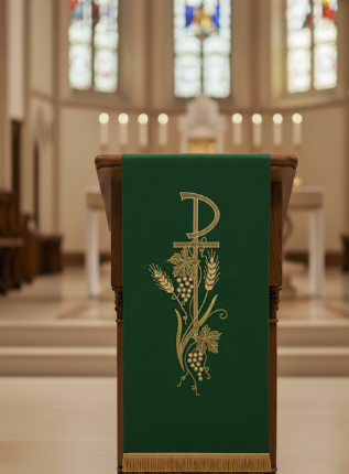 Eleganckie Zielone Nakrycie na Ambonę z Haftem PX
