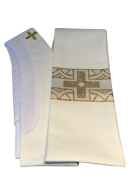 Stuła kapłańska kremowa z krzyżem