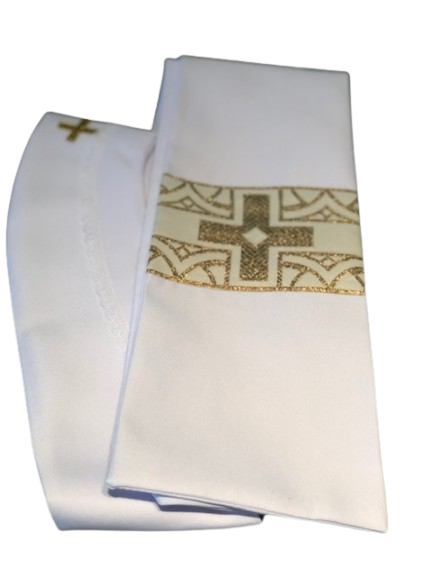 Stuła kapłańska biała z krzyżem