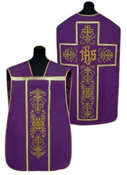 Fioletowy Ornat Rzymski bogato haftowany IHS