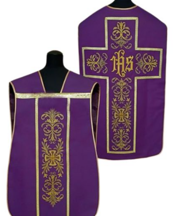 Fioletowy Ornat Rzymski bogato haftowany IHS