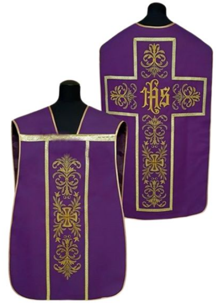 Fioletowy Ornat Rzymski bogato haftowany IHS