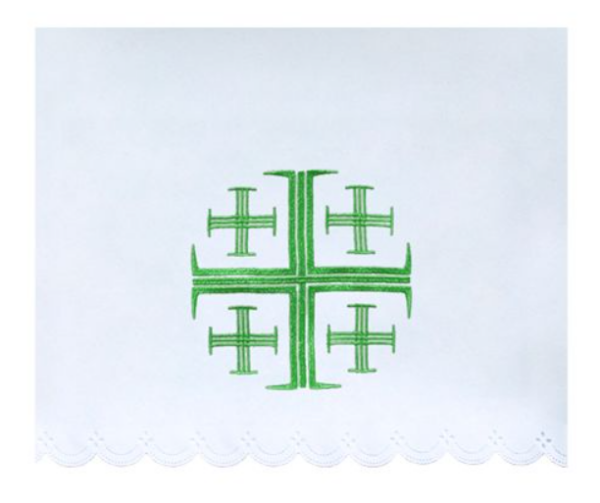 Obrus do Kościoła z Zielonym Haftem Krzyża Jerozolimskiego