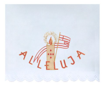 Obrus Ołtarzowy z Haftem Paschału i Napisem "Alleluja"