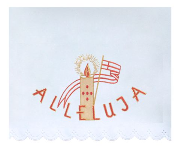 Obrus Ołtarzowy z Haftem Paschału i Napisem "Alleluja"