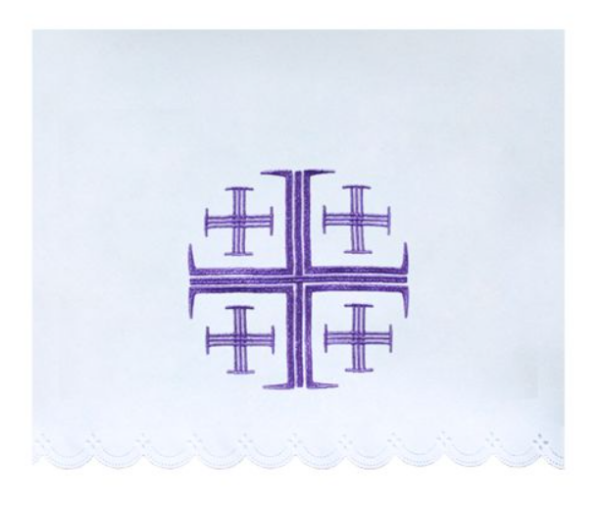 Obrus do Kościoła z Fioletowym Haftem Krzyża Jerozolimskiego