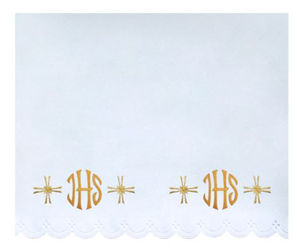 Elegancki Obrus Ołtarzowy z Złotym Haftem IHS i Gwiazdami
