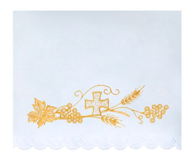 Obrus Ołtarzowy Haftowany Złotym Krzyżem i Winogronami Obrus Ołtarzowy Haftowany Złotym Krzyżem i Winogronami
