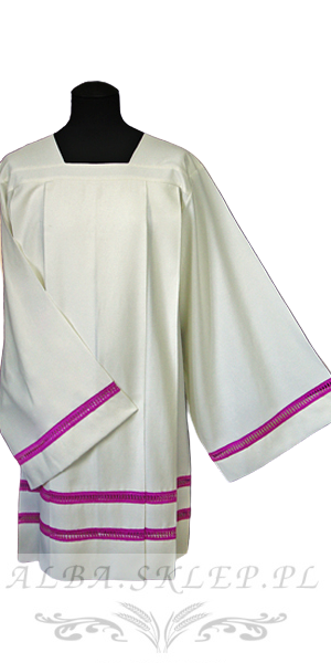 Komża kapłańska lniana z fioletową mereżką Komża kapłańska lniana z fioletową mereżką