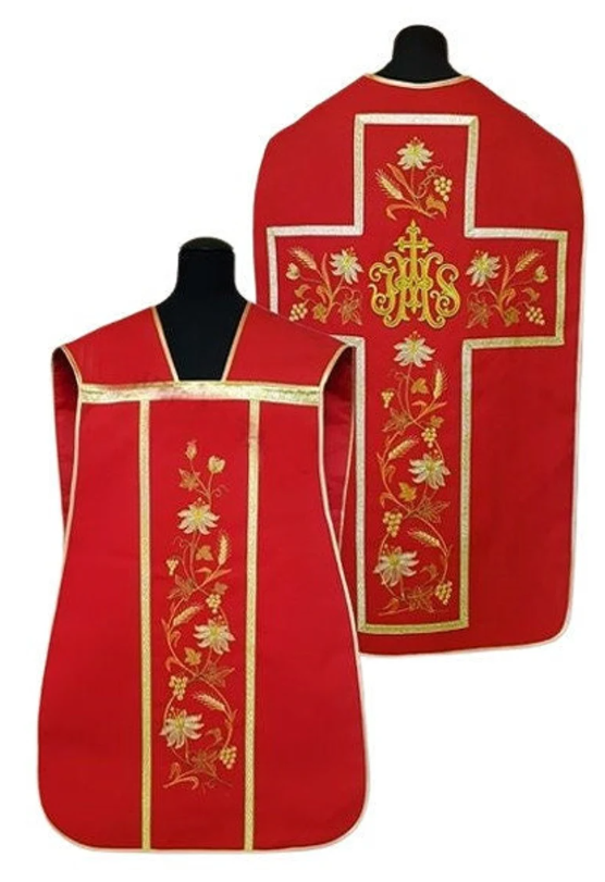 Czerwony Ornat Rzymski bogato haftowany – Elanowełna Czerwony Ornat Rzymski bogato haftowany – Elanowełna