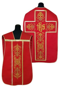 Czerwony Ornat Rzymski bogato haftowany IHS