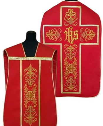 Czerwony Ornat Rzymski bogato haftowany IHS