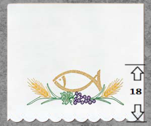 Obrus Ołtarzowy z Haftem Symboli Eucharystycznych Ryb i Winogron Obrus Ołtarzowy z Haftem Symboli Eucharystycznych Ryb i Winogron