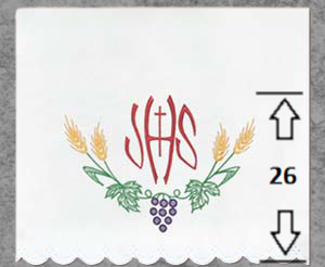 Obrus Ołtarzowy z Czerwonym Haftem IHS Winogronami i Kłosami Obrus Ołtarzowy z Czerwonym Haftem IHS Winogronami i Kłosami