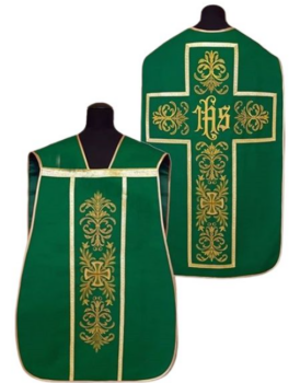Zielony Ornat Rzymski bogato haftowany IHS