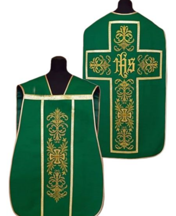 Zielony Ornat Rzymski bogato haftowany IHS