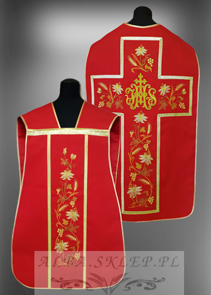 Czerwony Ornat Rzymski bogato haftowany – Elanowełna Czerwony Ornat Rzymski bogato haftowany – Elanowełna