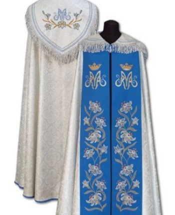 Kapa liturgiczna srebrna Maryjna – bogato haftowana
