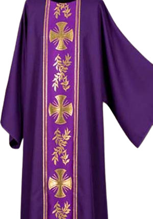 Dalmatyka Fioletowa – Złote Krzyże z Roślinnymi Ornamentami