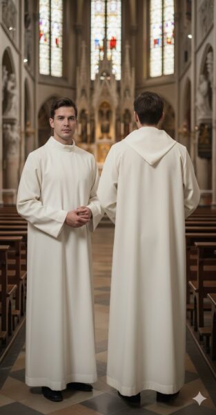 Kremowa Alba Kapłańska z Kapturem – Elanowełna