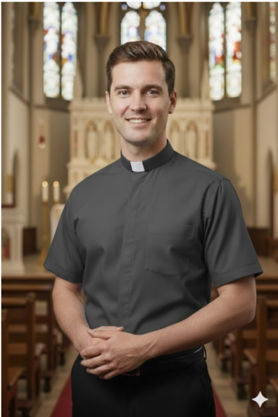 Koszula kapłańska z krótkim rękawem grafit