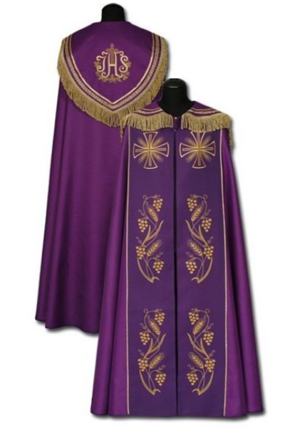 Fioletowa Kapa liturgiczna haftowana IHS