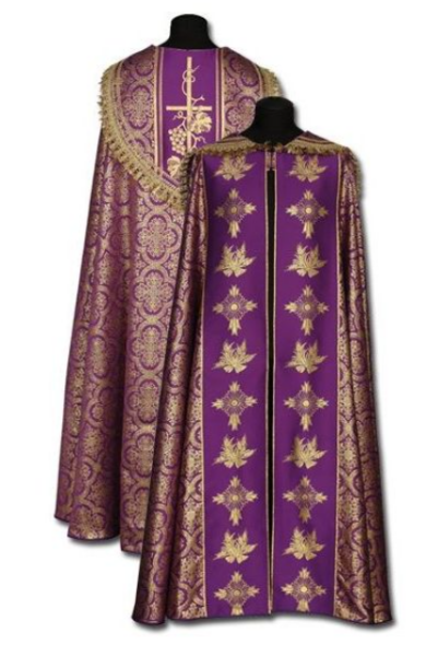 Fioletowa Kapa liturgiczna z bogatymi złotymi zdobieniami