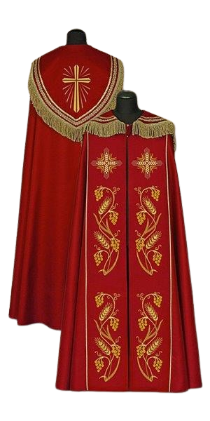 Czerwona Kapa Liturgiczna z Haftem Krzyża i Winorośli